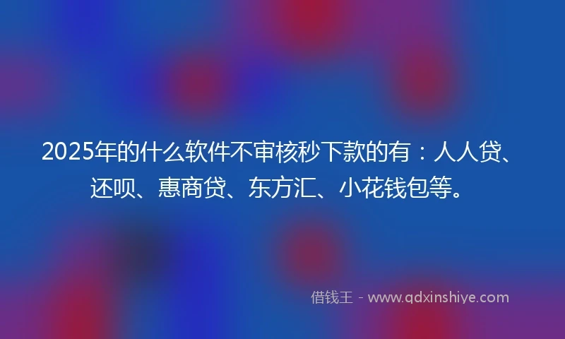 2025年的什么软件不审核秒下款的有：人人贷、还呗、惠商贷、东方汇、小花钱包等。