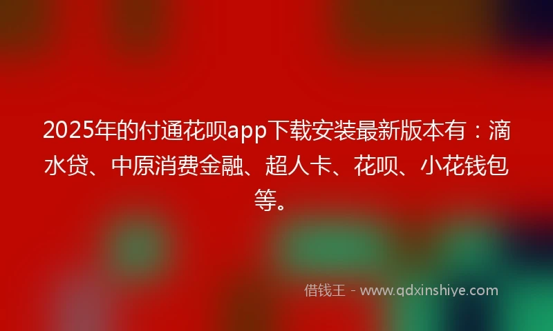 2025年的付通花呗app下载安装最新版本有：滴水贷、中原消费金融、超人卡、花呗、小花钱包等。