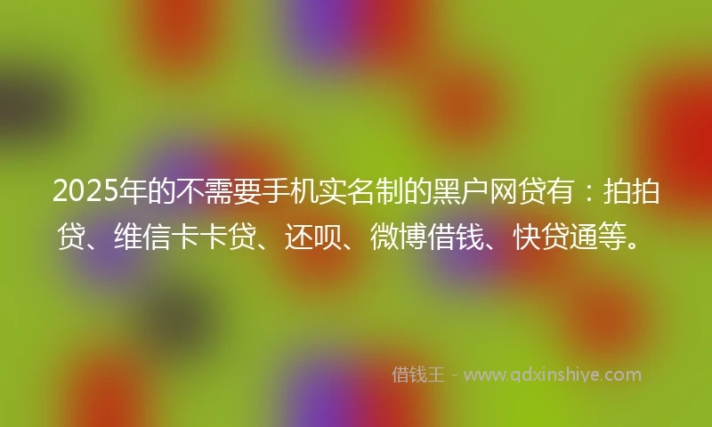 2025年的不需要手机实名制的黑户网贷有：拍拍贷、维信卡卡贷、还呗、微博借钱、快贷通等。