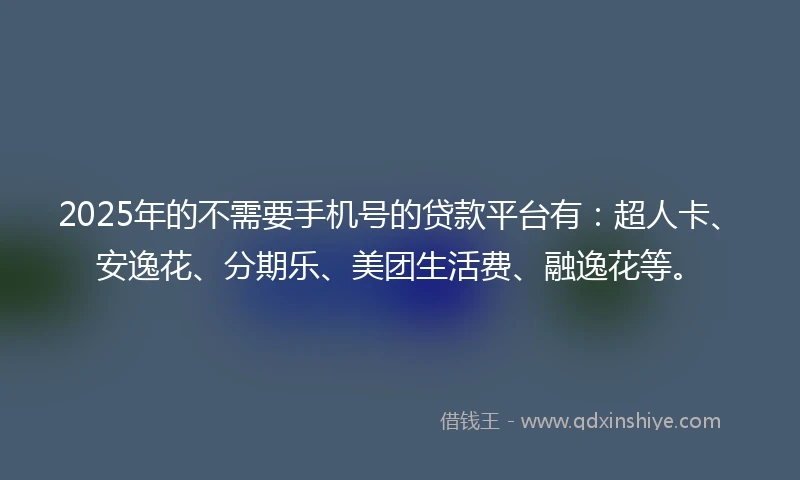 2025年的不需要手机号的贷款平台有：超人卡、安逸花、分期乐、美团生活费、融逸花等。