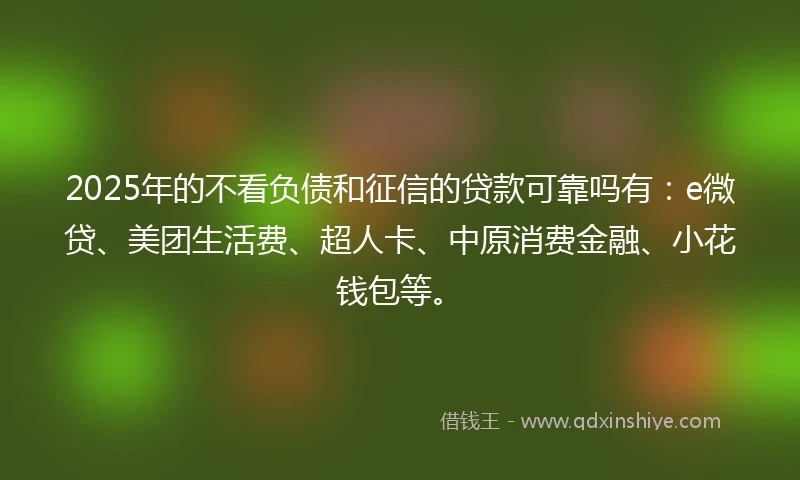 2025年的不看负债和征信的贷款可靠吗有：e微贷、美团生活费、超人卡、中原消费金融、小花钱包等。