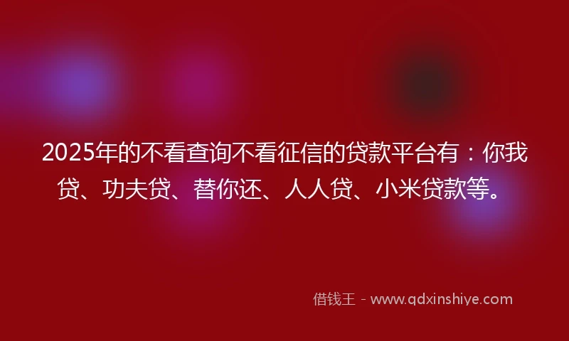 2025年的不看查询不看征信的贷款平台有：你我贷、功夫贷、替你还、人人贷、小米贷款等。