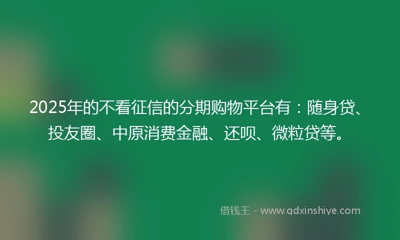 2025年的不看征信的分期购物平台有：随身贷、投友圈、中原消费金融、还呗、微粒贷等。