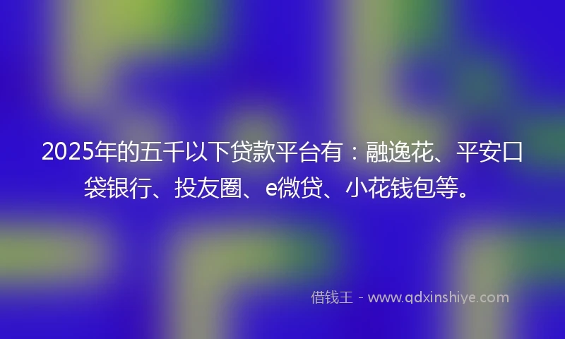 2025年的五千以下贷款平台有：融逸花、平安口袋银行、投友圈、e微贷、小花钱包等。