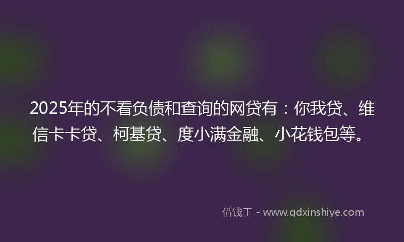 2025年的不看负债和查询的网贷有：你我贷、维信卡卡贷、柯基贷、度小满金融、小花钱包等。