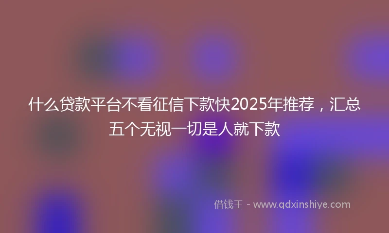 什么贷款平台不看征信下款快2025年推荐，汇总五个无视一切是人就下款