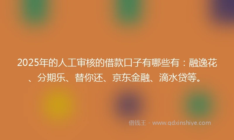 2025年的人工审核的借款口子有哪些有：融逸花、分期乐、替你还、京东金融、滴水贷等。