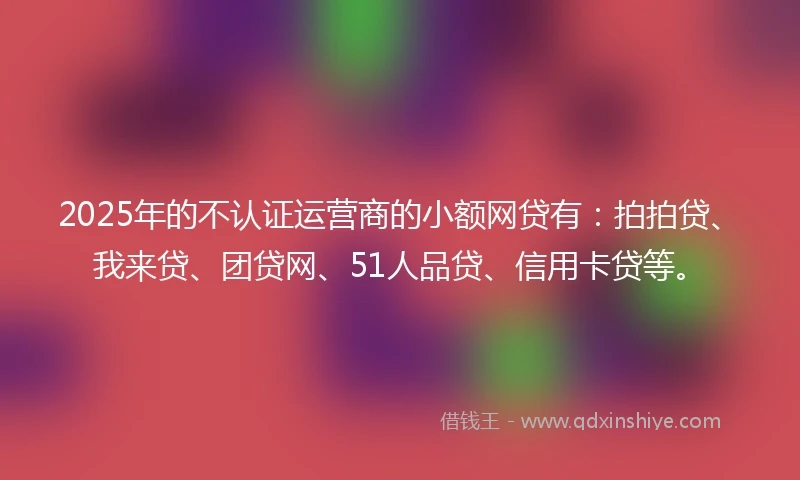 2025年的不认证运营商的小额网贷有：拍拍贷、我来贷、团贷网、51人品贷、信用卡贷等。