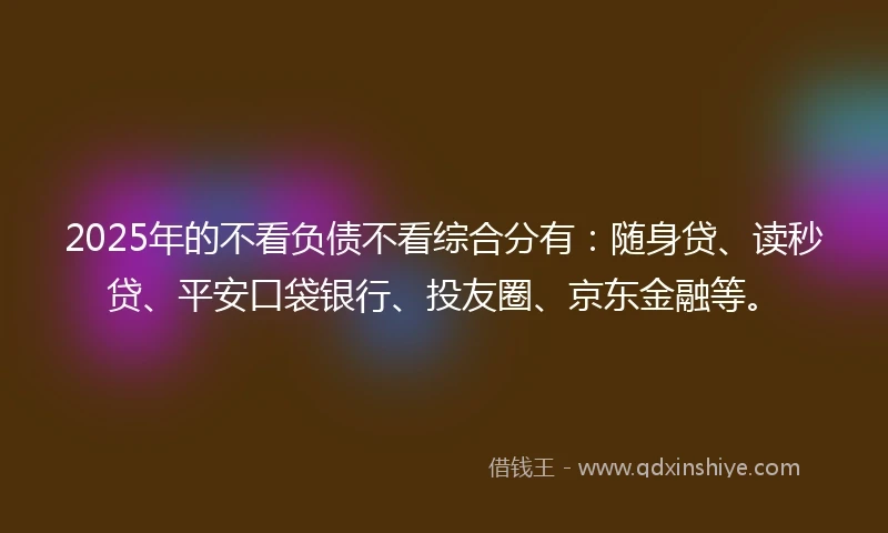 2025年的不看负债不看综合分有：随身贷、读秒贷、平安口袋银行、投友圈、京东金融等。