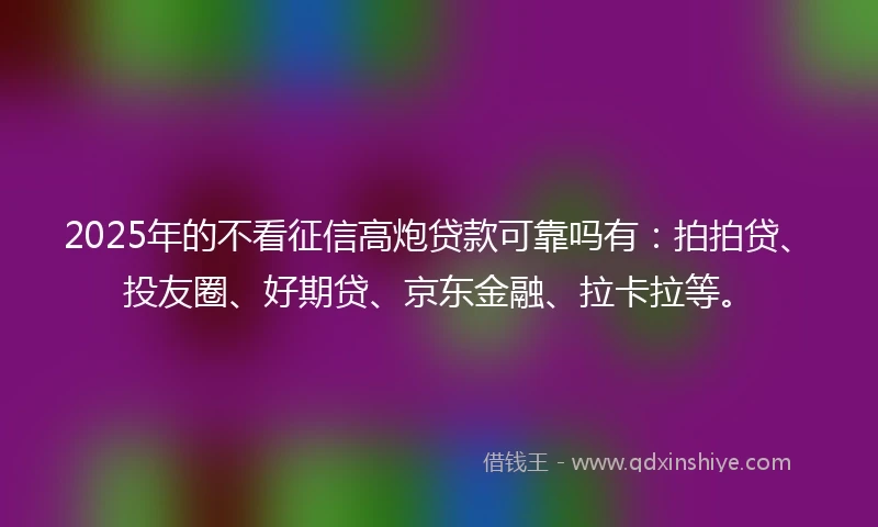 2025年的不看征信高炮贷款可靠吗有：拍拍贷、投友圈、好期贷、京东金融、拉卡拉等。
