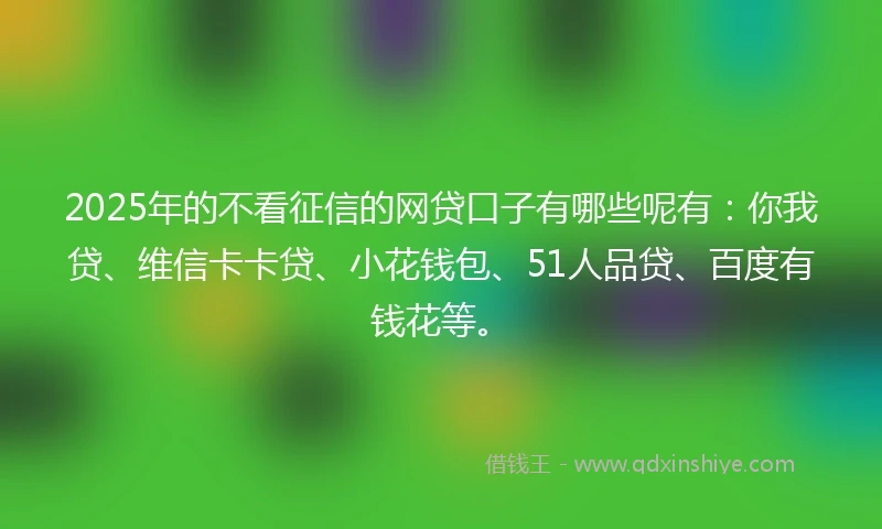 2025年的不看征信的网贷口子有哪些呢有：你我贷、维信卡卡贷、小花钱包、51人品贷、百度有钱花等。
