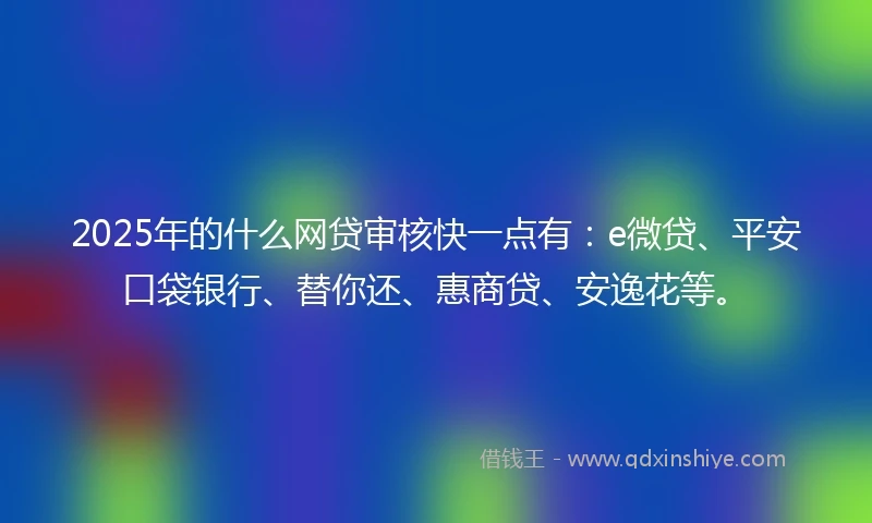 2025年的什么网贷审核快一点有：e微贷、平安口袋银行、替你还、惠商贷、安逸花等。