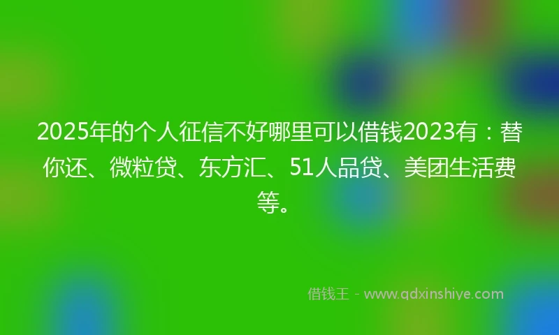 2025年的个人征信不好哪里可以借钱2023有：替你还、微粒贷、东方汇、51人品贷、美团生活费等。