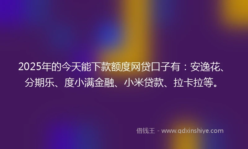 2025年的今天能下款额度网贷口子有：安逸花、分期乐、度小满金融、小米贷款、拉卡拉等。