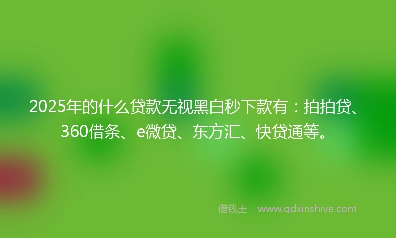 2025年的什么贷款无视黑白秒下款有：拍拍贷、360借条、e微贷、东方汇、快贷通等。