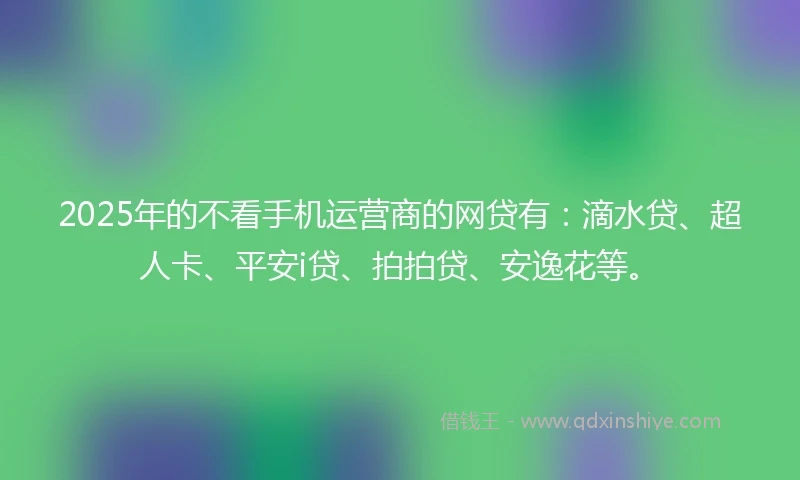 2025年的不看手机运营商的网贷有：滴水贷、超人卡、平安i贷、拍拍贷、安逸花等。