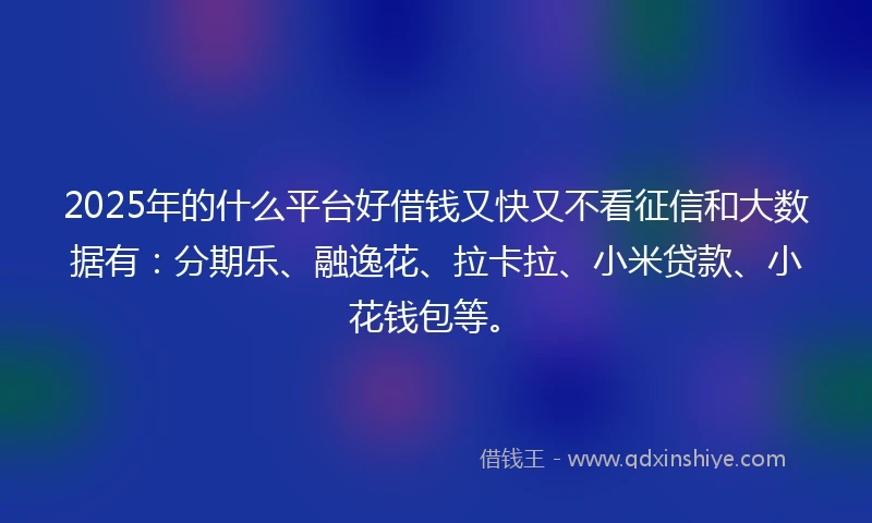 2025年的什么平台好借钱又快又不看征信和大数据有：分期乐、融逸花、拉卡拉、小米贷款、小花钱包等。