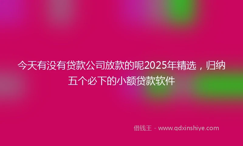 今天有没有贷款公司放款的呢2025年精选，归纳五个必下的小额贷款软件