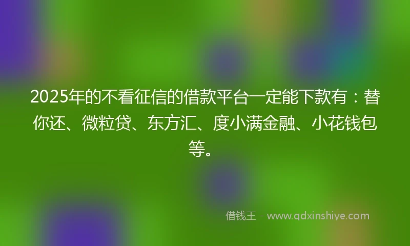 2025年的不看征信的借款平台一定能下款有：替你还、微粒贷、东方汇、度小满金融、小花钱包等。