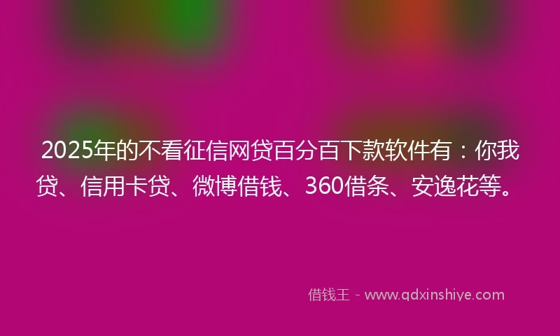 2025年的不看征信网贷百分百下款软件有：你我贷、信用卡贷、微博借钱、360借条、安逸花等。