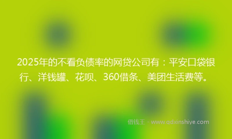2025年的不看负债率的网贷公司有：平安口袋银行、洋钱罐、花呗、360借条、美团生活费等。