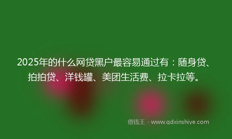 2025年的什么网贷黑户最容易通过有：随身贷、拍拍贷、洋钱罐、美团生活费、拉卡拉等。