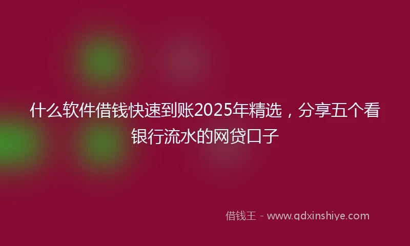 什么软件借钱快速到账2025年精选，分享五个看银行流水的网贷口子
