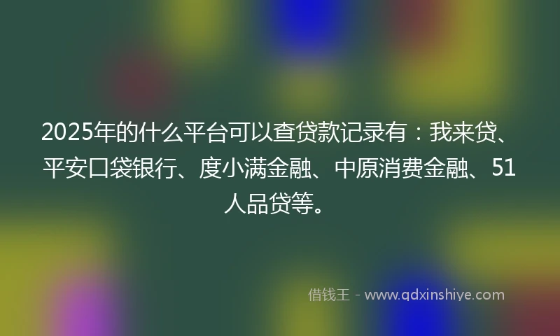 2025年的什么平台可以查贷款记录有：我来贷、平安口袋银行、度小满金融、中原消费金融、51人品贷等。