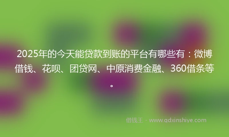 2025年的今天能贷款到账的平台有哪些有：微博借钱、花呗、团贷网、中原消费金融、360借条等。