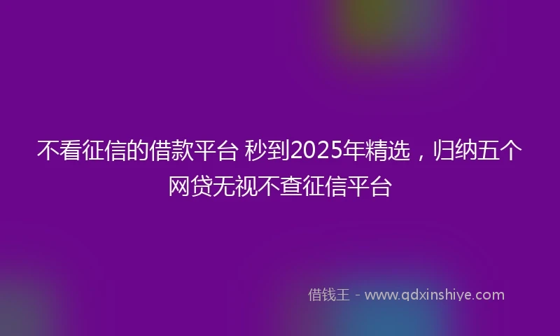 不看征信的借款平台 秒到2025年精选，归纳五个网贷无视不查征信平台