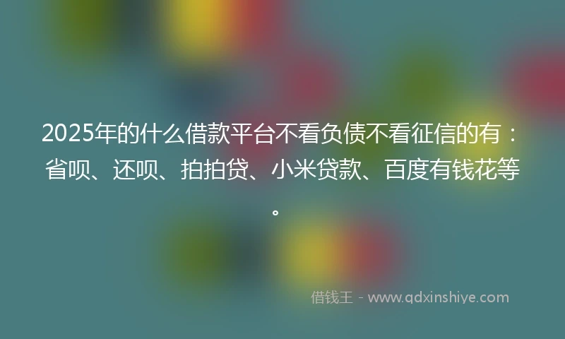 2025年的什么借款平台不看负债不看征信的有：省呗、还呗、拍拍贷、小米贷款、百度有钱花等。