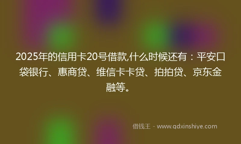 2025年的信用卡20号借款,什么时候还有：平安口袋银行、惠商贷、维信卡卡贷、拍拍贷、京东金融等。