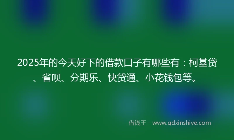 2025年的今天好下的借款口子有哪些有：柯基贷、省呗、分期乐、快贷通、小花钱包等。