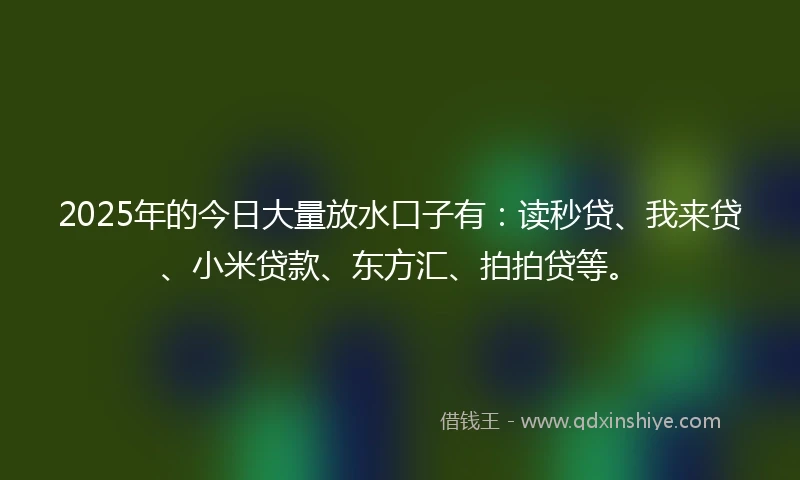 2025年的今日大量放水口子有：读秒贷、我来贷、小米贷款、东方汇、拍拍贷等。
