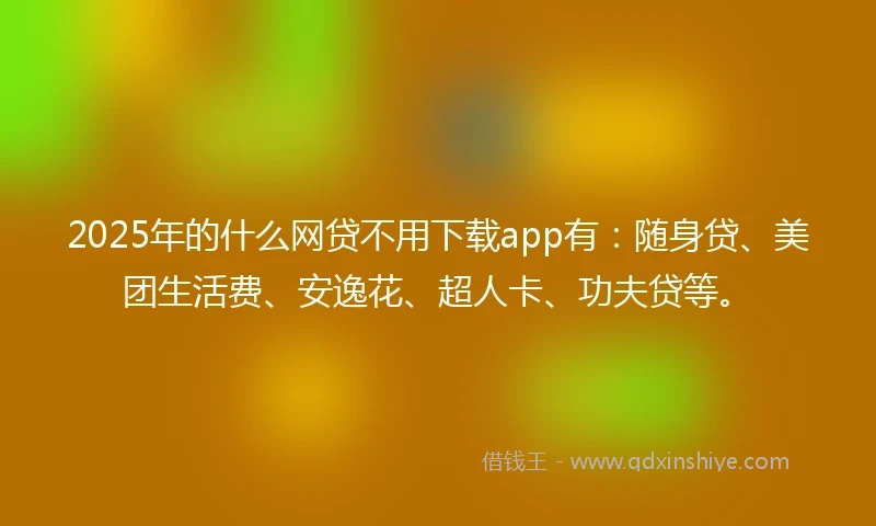 2025年的什么网贷不用下载app有：随身贷、美团生活费、安逸花、超人卡、功夫贷等。