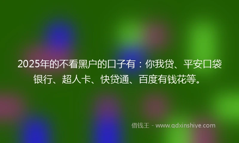 2025年的不看黑户的口子有：你我贷、平安口袋银行、超人卡、快贷通、百度有钱花等。