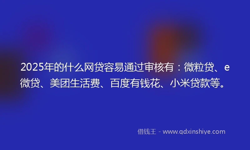 2025年的什么网贷容易通过审核有：微粒贷、e微贷、美团生活费、百度有钱花、小米贷款等。