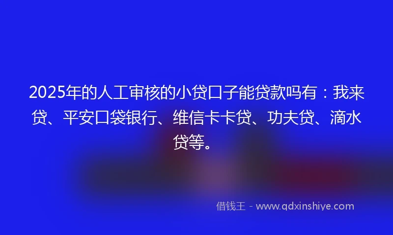 2025年的人工审核的小贷口子能贷款吗有：我来贷、平安口袋银行、维信卡卡贷、功夫贷、滴水贷等。
