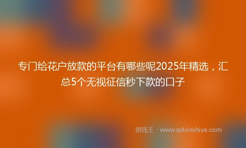 专门给花户放款的平台有哪些呢2025年精选，汇总5个无视征信秒下款的口子