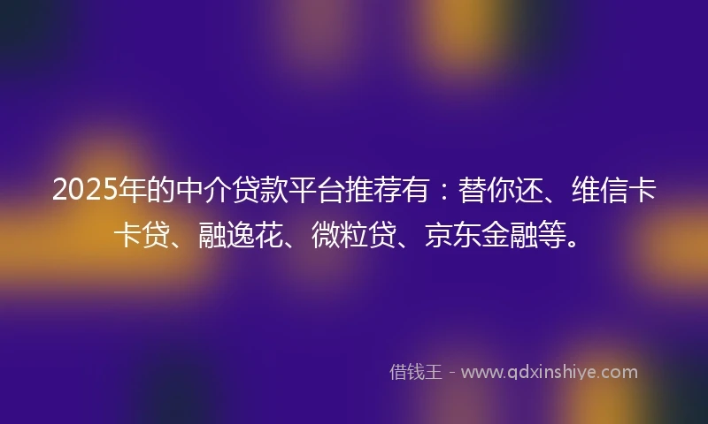 2025年的中介贷款平台推荐有：替你还、维信卡卡贷、融逸花、微粒贷、京东金融等。