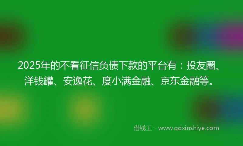 2025年的不看征信负债下款的平台有：投友圈、洋钱罐、安逸花、度小满金融、京东金融等。