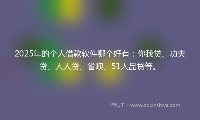 2025年的个人借款软件哪个好有：你我贷、功夫贷、人人贷、省呗、51人品贷等。