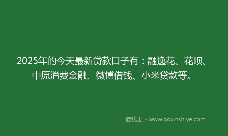 2025年的今天最新贷款口子有：融逸花、花呗、中原消费金融、微博借钱、小米贷款等。