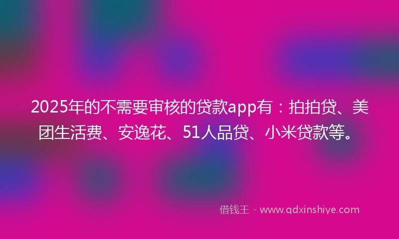 2025年的不需要审核的贷款app有：拍拍贷、美团生活费、安逸花、51人品贷、小米贷款等。