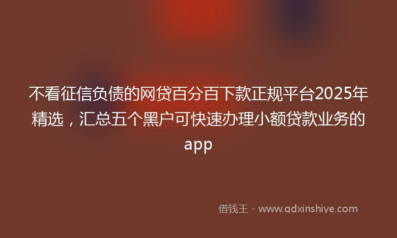 不看征信负债的网贷百分百下款正规平台2025年精选，汇总五个黑户可快速办理小额贷款业务的app