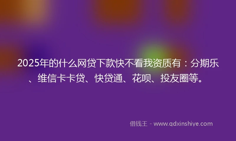 2025年的什么网贷下款快不看我资质有：分期乐、维信卡卡贷、快贷通、花呗、投友圈等。