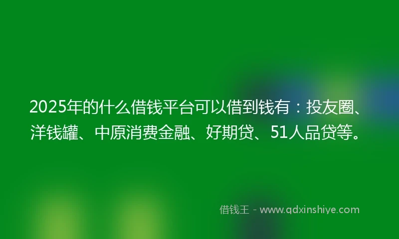 2025年的什么借钱平台可以借到钱有：投友圈、洋钱罐、中原消费金融、好期贷、51人品贷等。