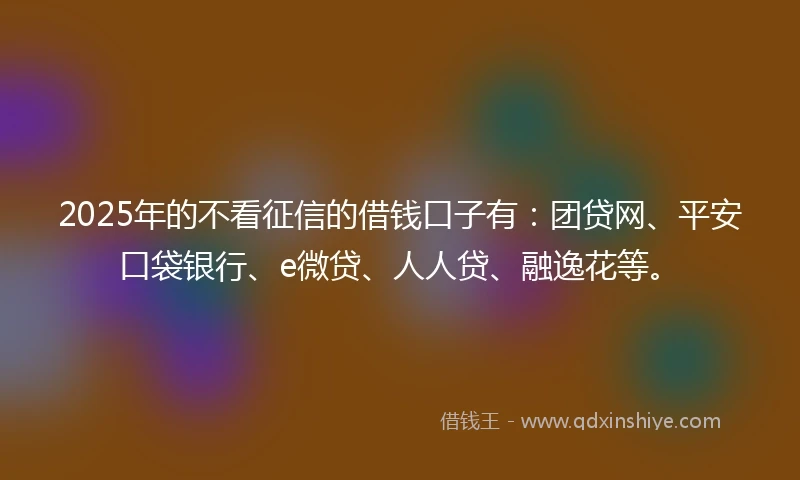 2025年的不看征信的借钱口子有：团贷网、平安口袋银行、e微贷、人人贷、融逸花等。