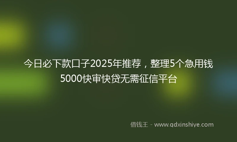 今日必下款口子2025年推荐，整理5个急用钱5000快审快贷无需征信平台