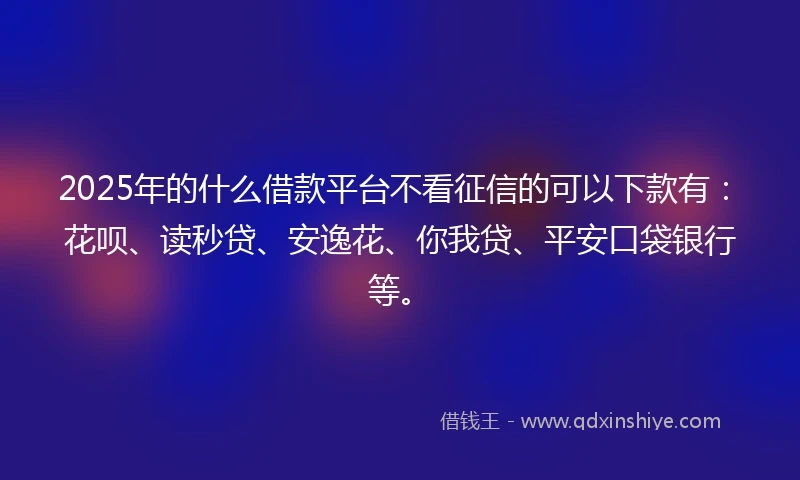 2025年的什么借款平台不看征信的可以下款有：花呗、读秒贷、安逸花、你我贷、平安口袋银行等。